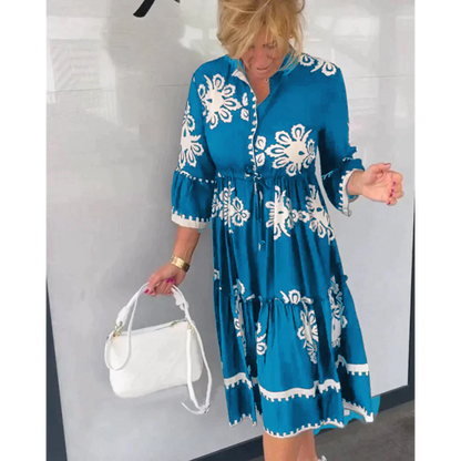 Greta - Flowered Dress With 3/4 Sleeves