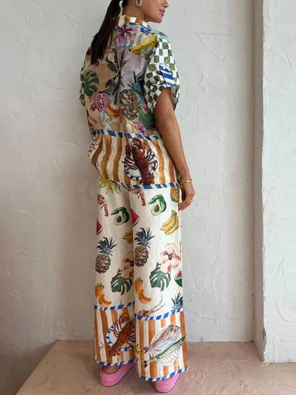 Vibrant Fruit Print Casual Two-Piece Outfit