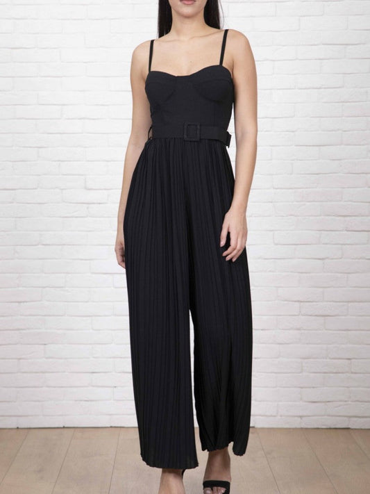 Black Strappy Jumpsuit with Wide Leg Pleats