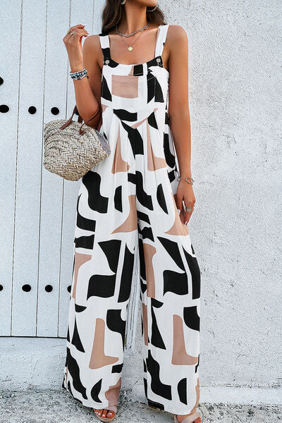 Pocketed Printed Wide Strap Jumpsuit