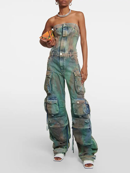 Camouflage Jumpsuit with Spray-Dyed Design