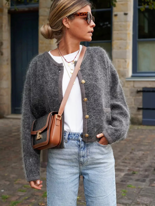 Classic Textured Knit Cardigan of Timeless Elegance