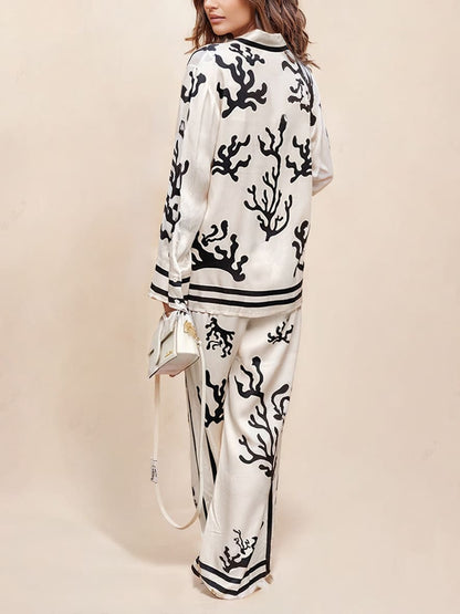 Printed Wide-Leg Pants Set