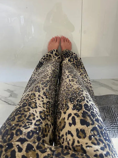 Leopard Print Flared Jeans with Diamanté Accents