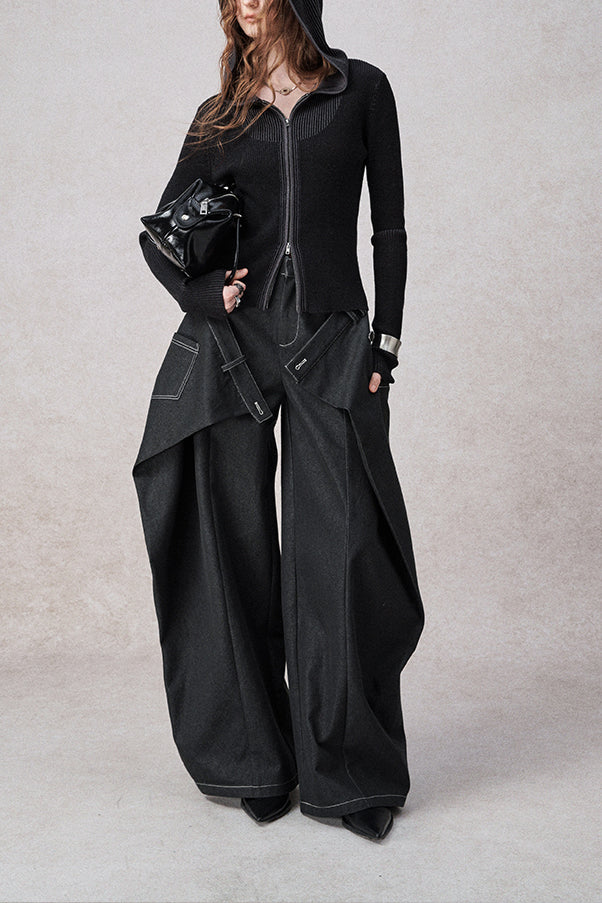 Swinging Symphony Faux Two-Piece Wide-Leg Jeans