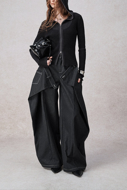Swinging Symphony Faux Two-Piece Wide-Leg Jeans