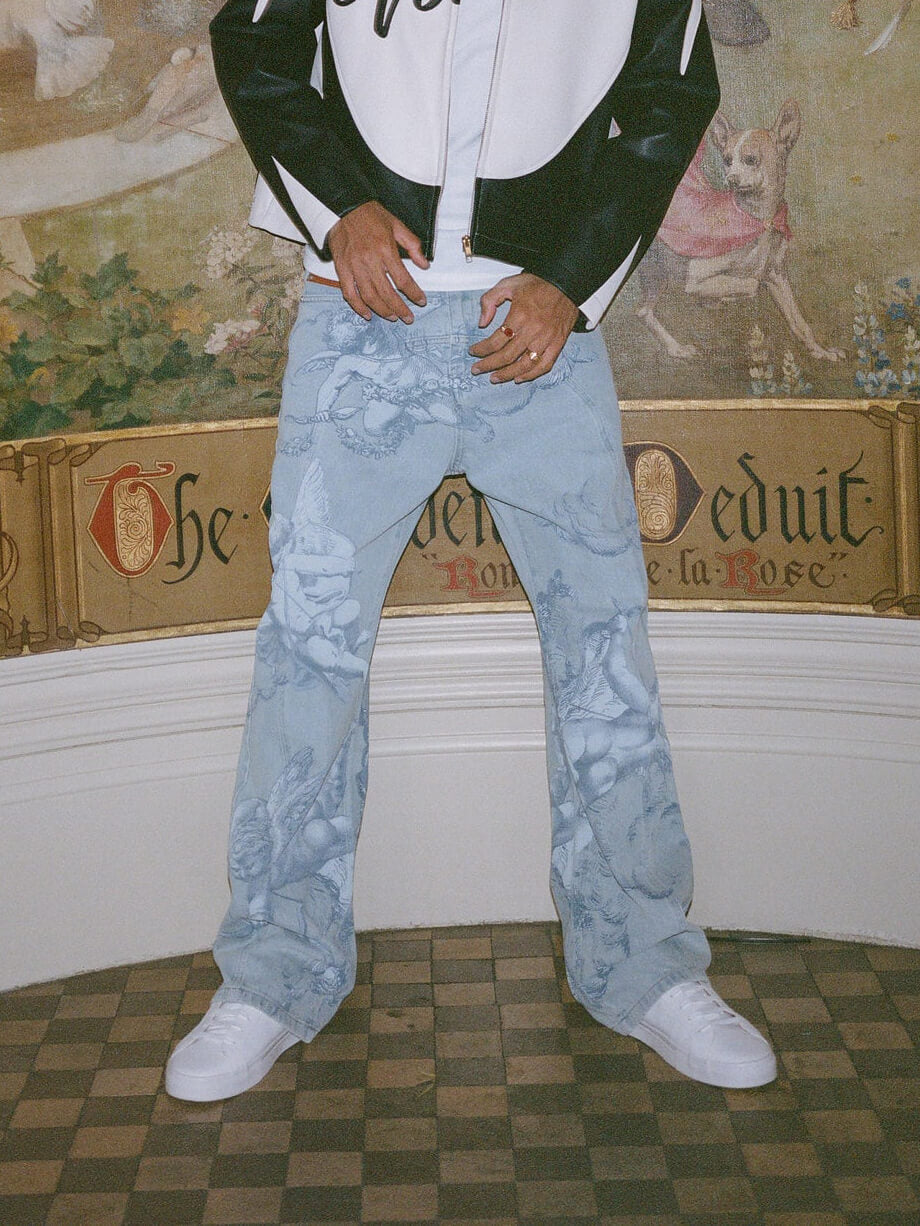 Cupid Graphic Distressed Blue Jeans