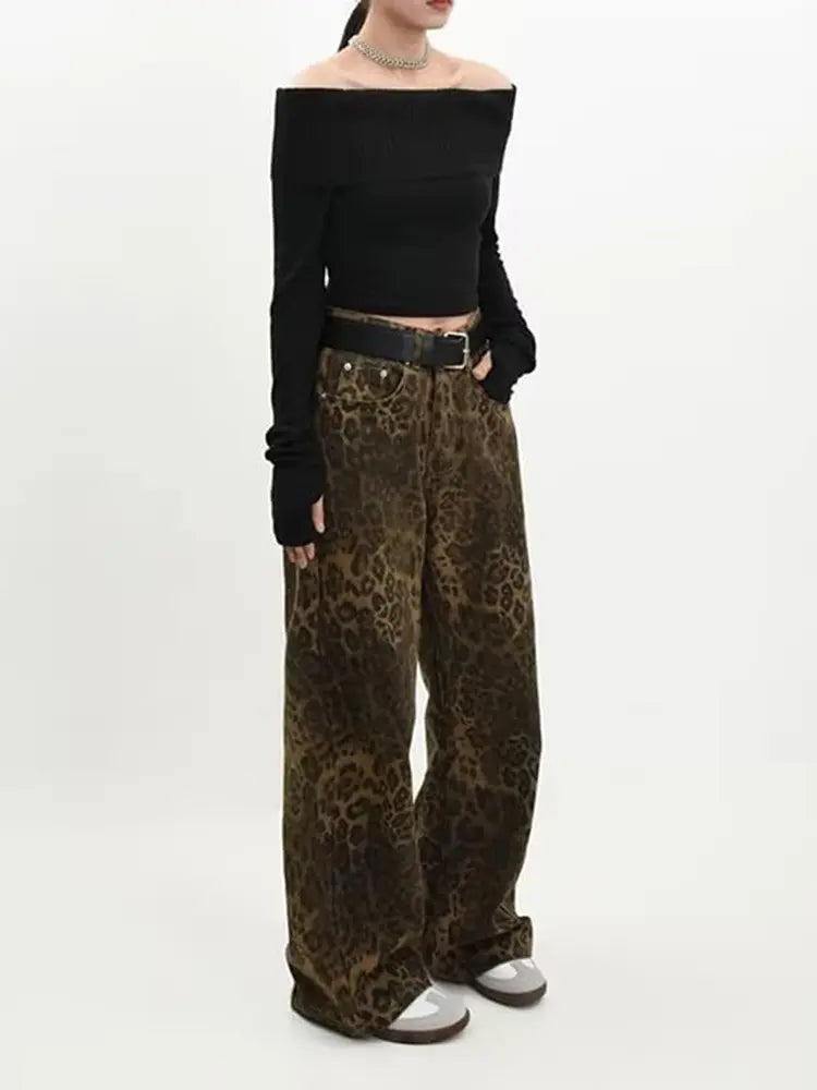 Retro Leopard Print Denim