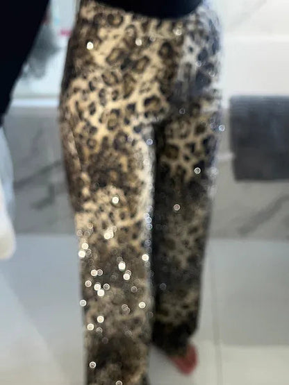 Leopard Print Flared Jeans with Diamanté Accents
