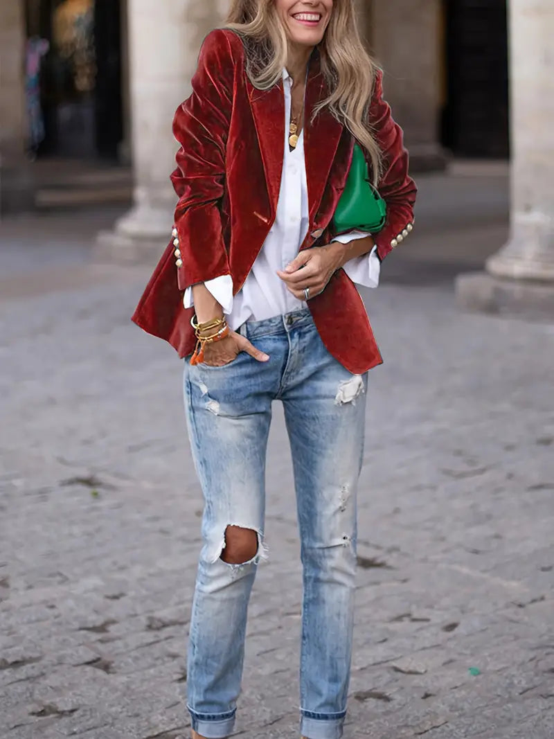 Coral Elegant Velvet Blazer