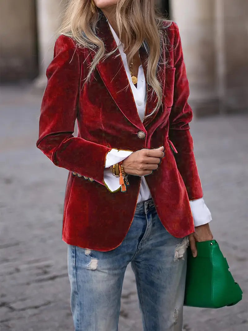 Coral Elegant Velvet Blazer