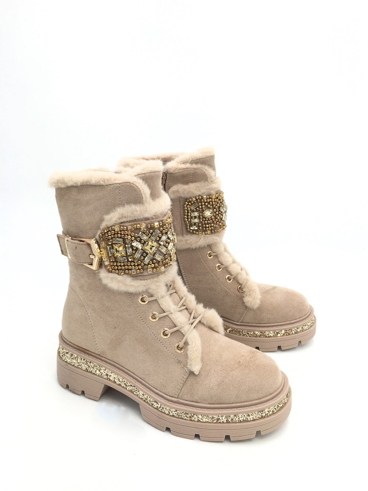 Stone Detail Khaki Boots