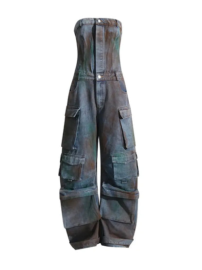 Camouflage Jumpsuit with Spray-Dyed Design