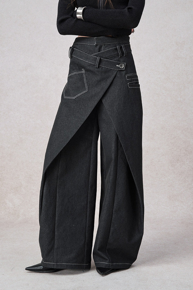 Swinging Symphony Faux Two-Piece Wide-Leg Jeans