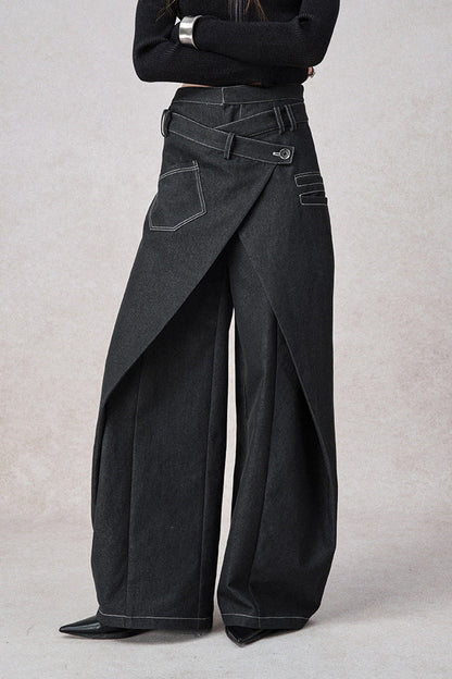 Swinging Symphony Faux Two-Piece Wide-Leg Jeans