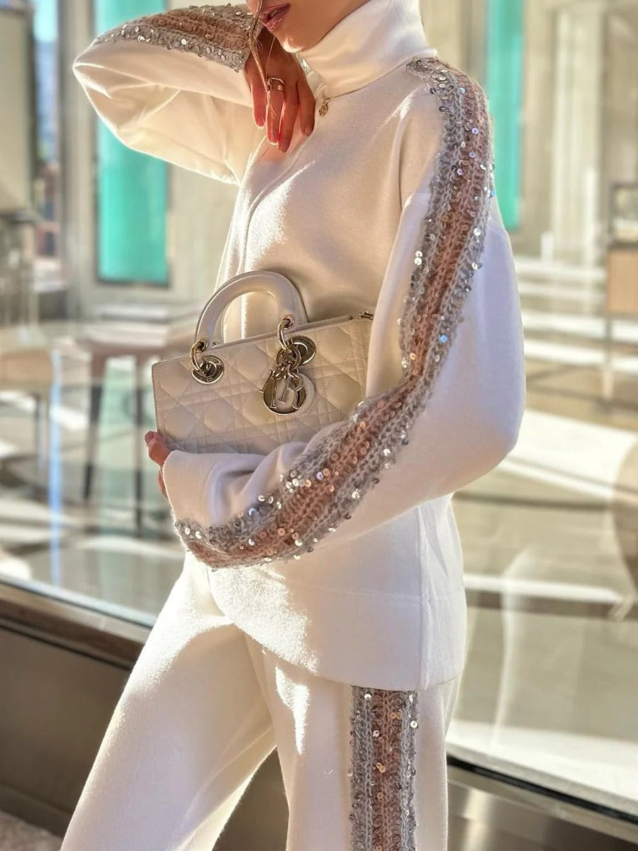 Sequined High Neck Pants Set