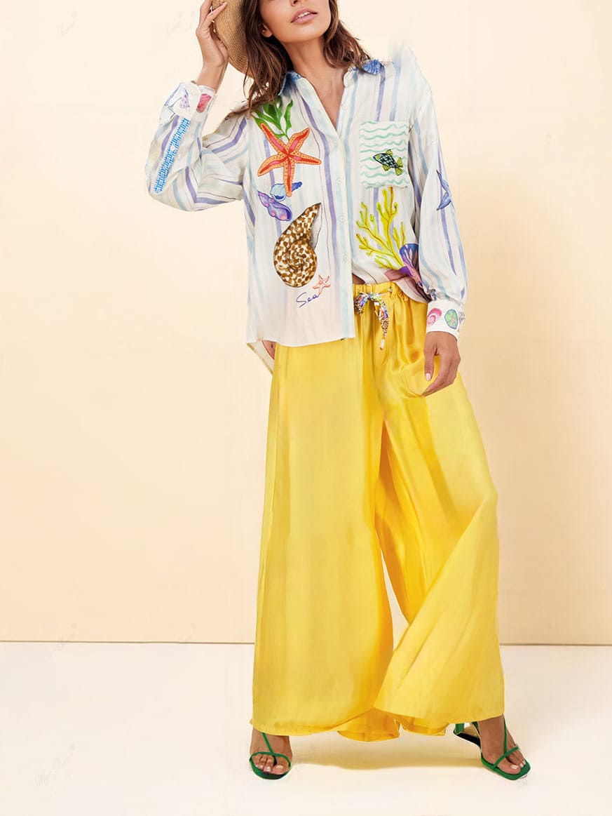 Ocean-Inspired Print Pants Set