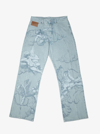 Cupid Graphic Distressed Blue Jeans