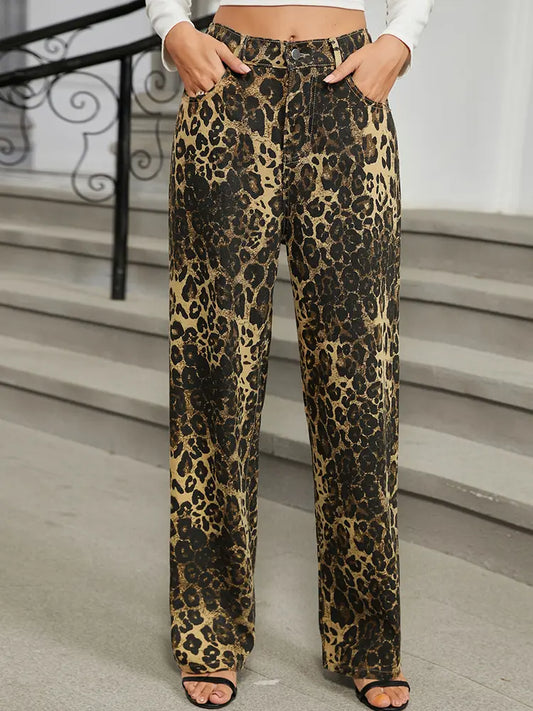 Leopard Print Straight-Leg Jeans for Fall