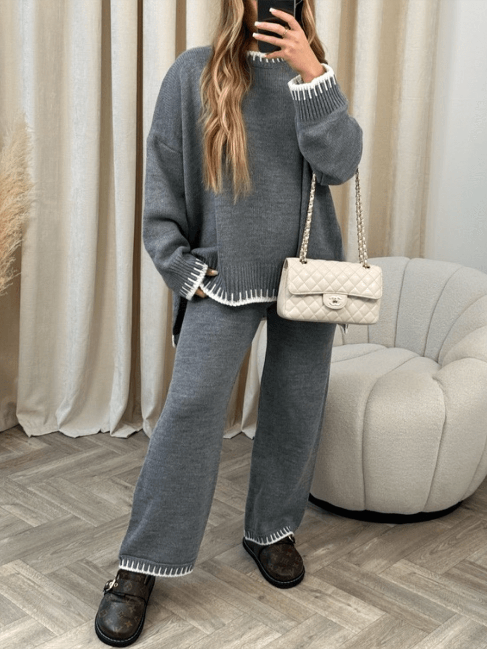 Knitted Jumper and Trousers with Blanket Stitch Trim