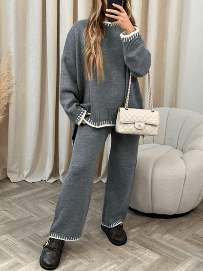Knitted Jumper and Trousers with Blanket Stitch Trim