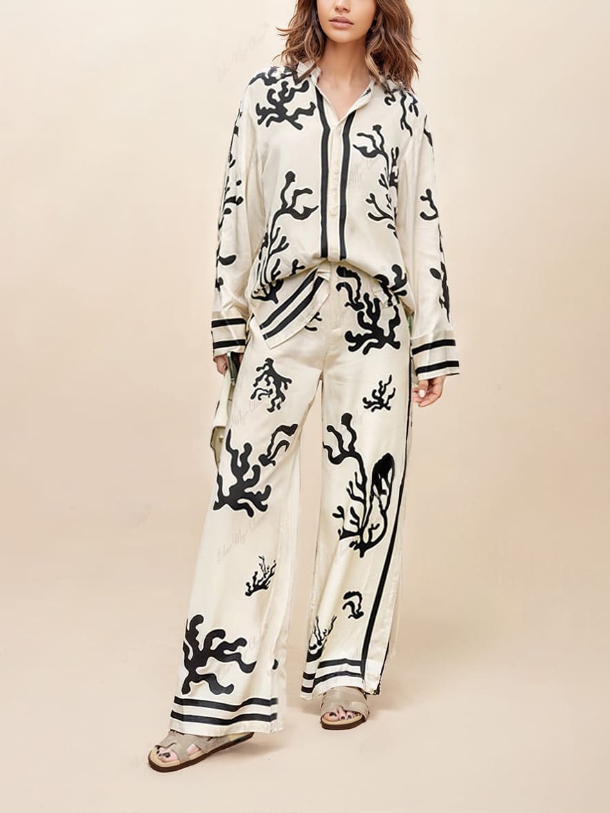 Printed Wide-Leg Pants Set