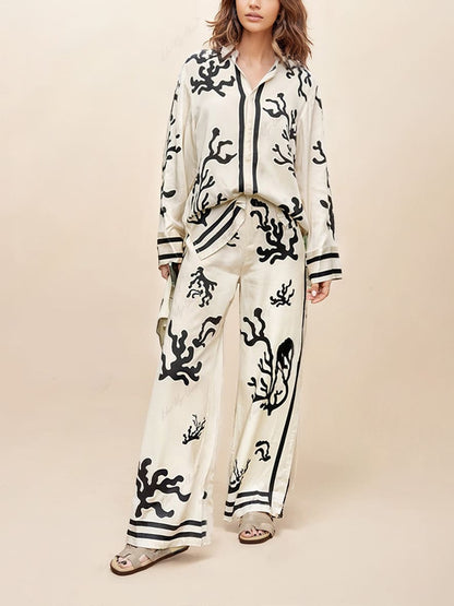Printed Wide-Leg Pants Set