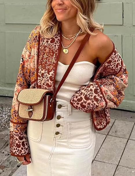 Floral Patchwork Oversized Jacket with Drop Shoulders