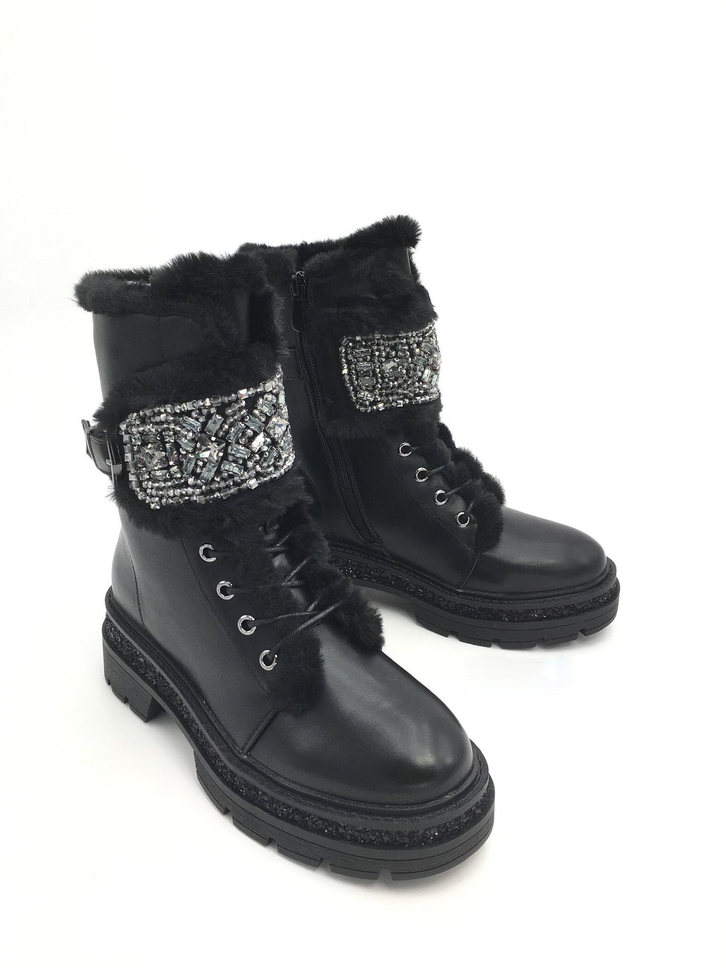 Stone Detail Black Boots