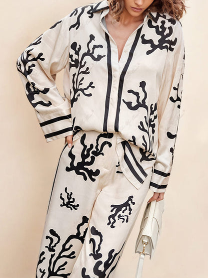 Printed Wide-Leg Pants Set