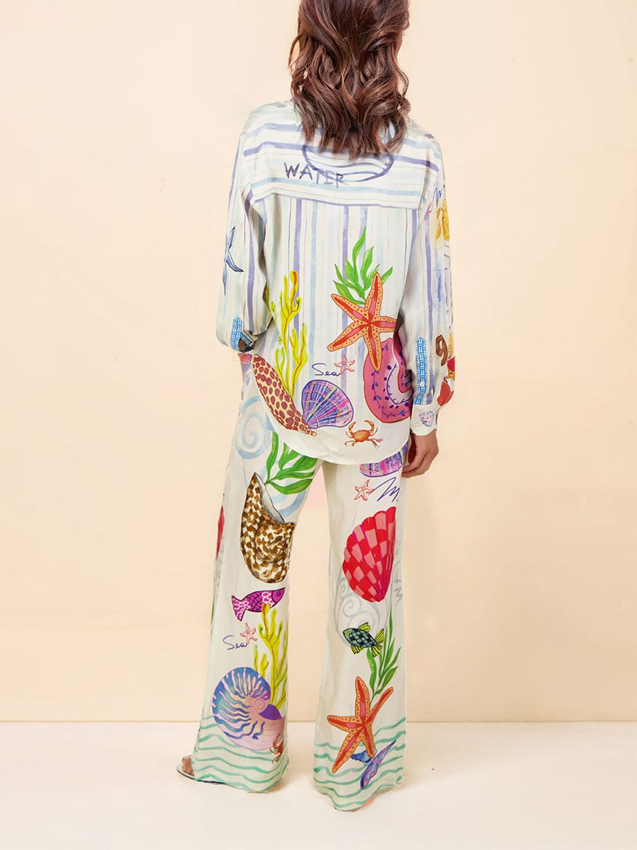 Ocean-Inspired Print Pants Set