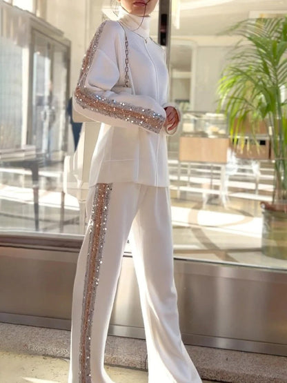 Sequined High Neck Pants Set