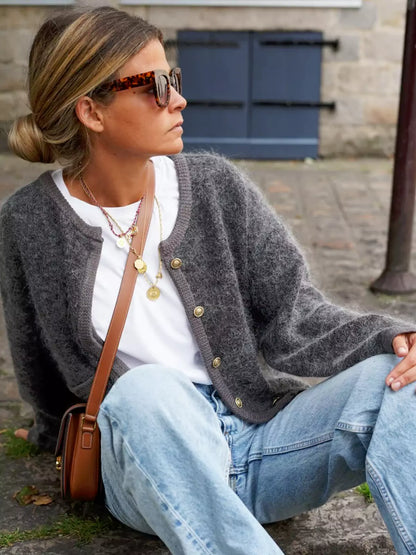 Classic Textured Knit Cardigan of Timeless Elegance