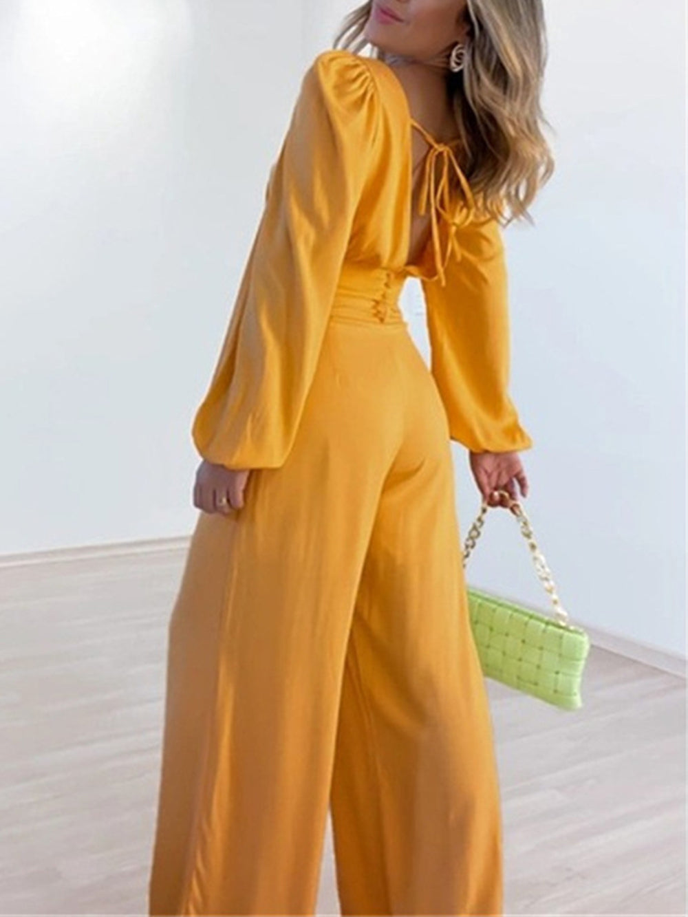 Lavender Pants Set with Plunge Neck Top