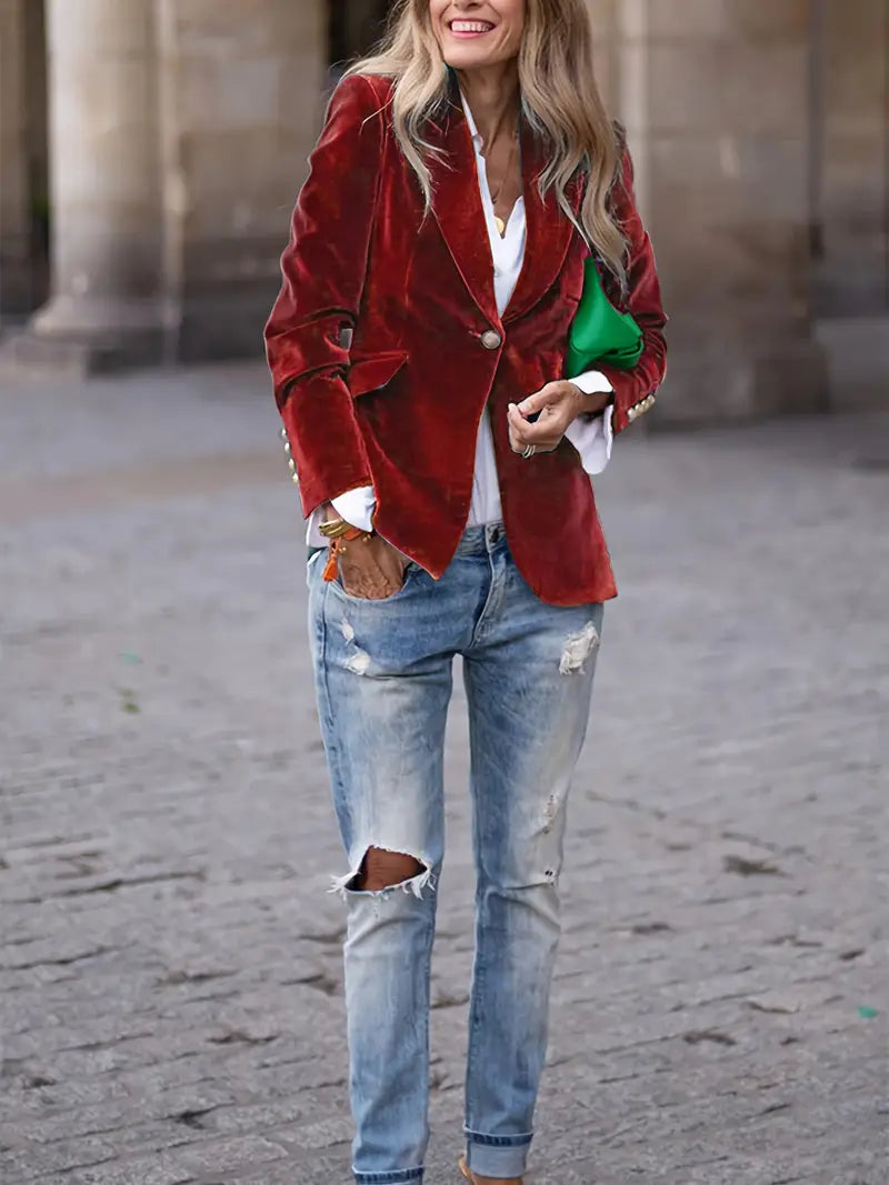 Coral Elegant Velvet Blazer