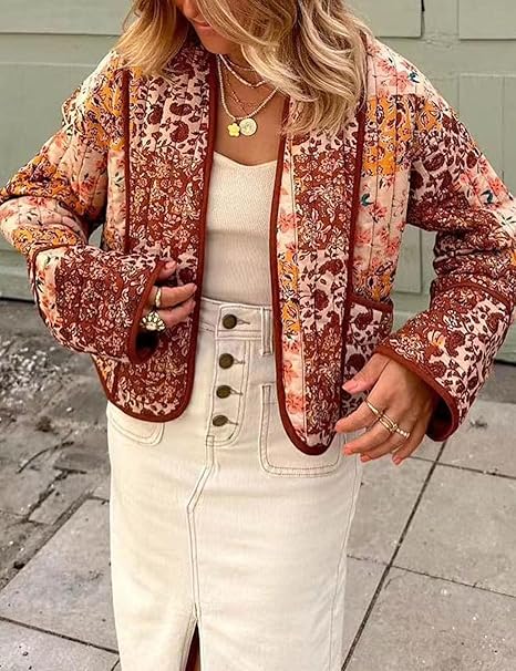 Floral Patchwork Oversized Jacket with Drop Shoulders