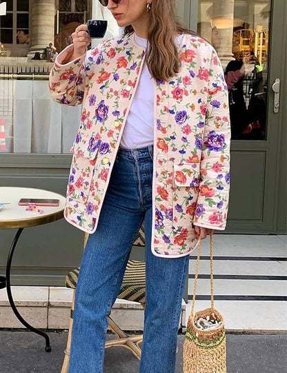 Embroidered Floral Pocket Cotton Jacket