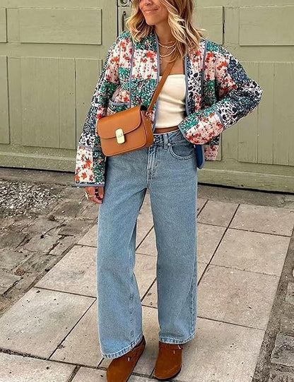 Floral Patchwork Oversized Jacket with Drop Shoulders