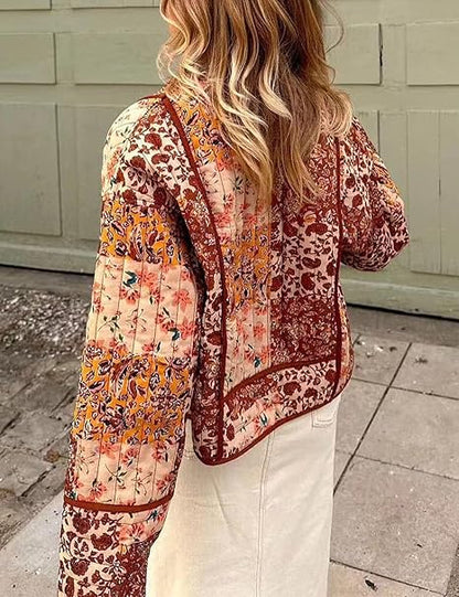 Floral Patchwork Oversized Jacket with Drop Shoulders