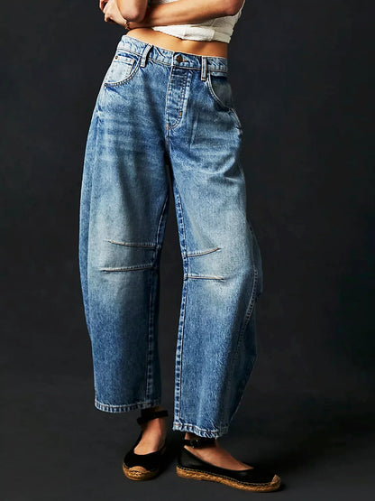 Leopard-Patterned Barrel Jeans