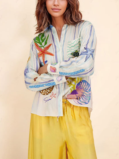 Ocean-Inspired Print Pants Set