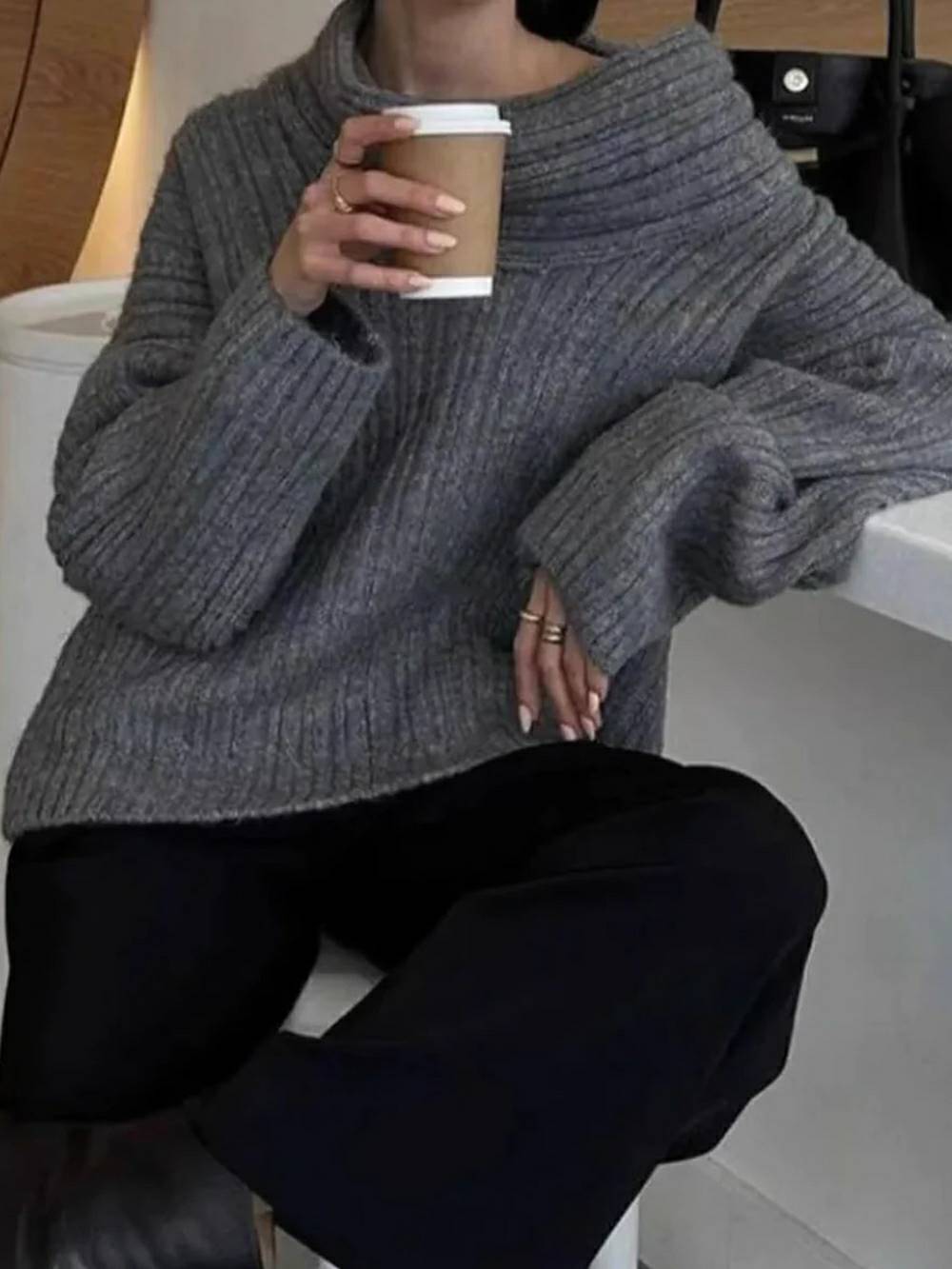 Chunky High Roll Neck Oversized Sweater