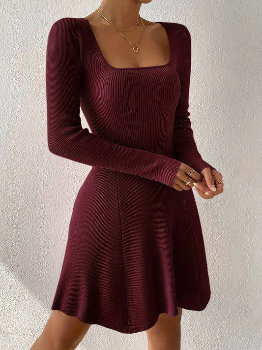 Nova Dress with Square Neckline and Flared Skirt
