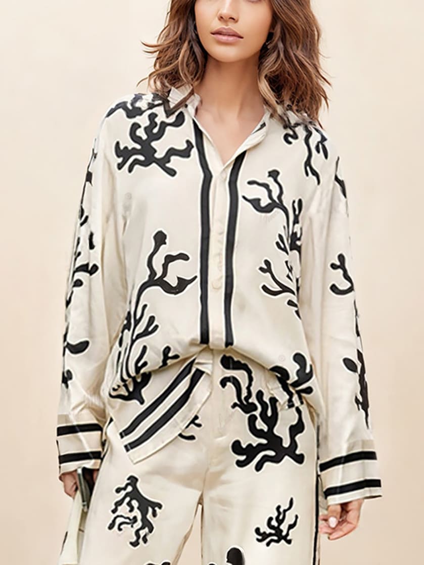 Printed Wide-Leg Pants Set
