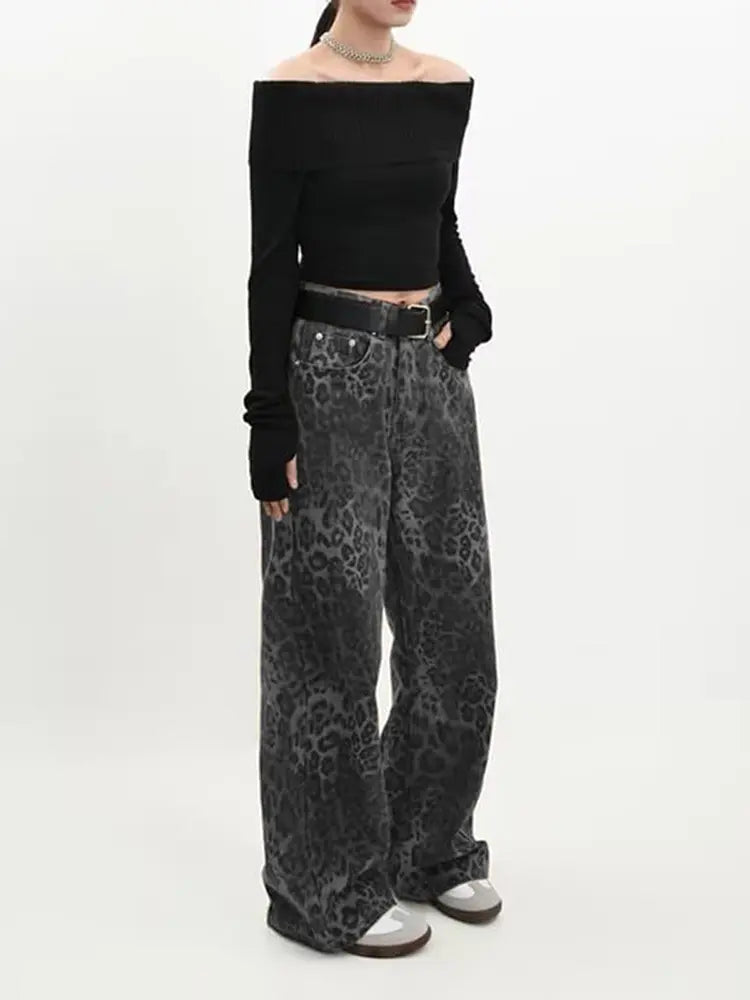 Retro Leopard Print Denim