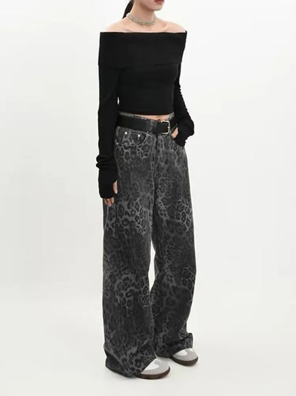 Retro Leopard Print Denim