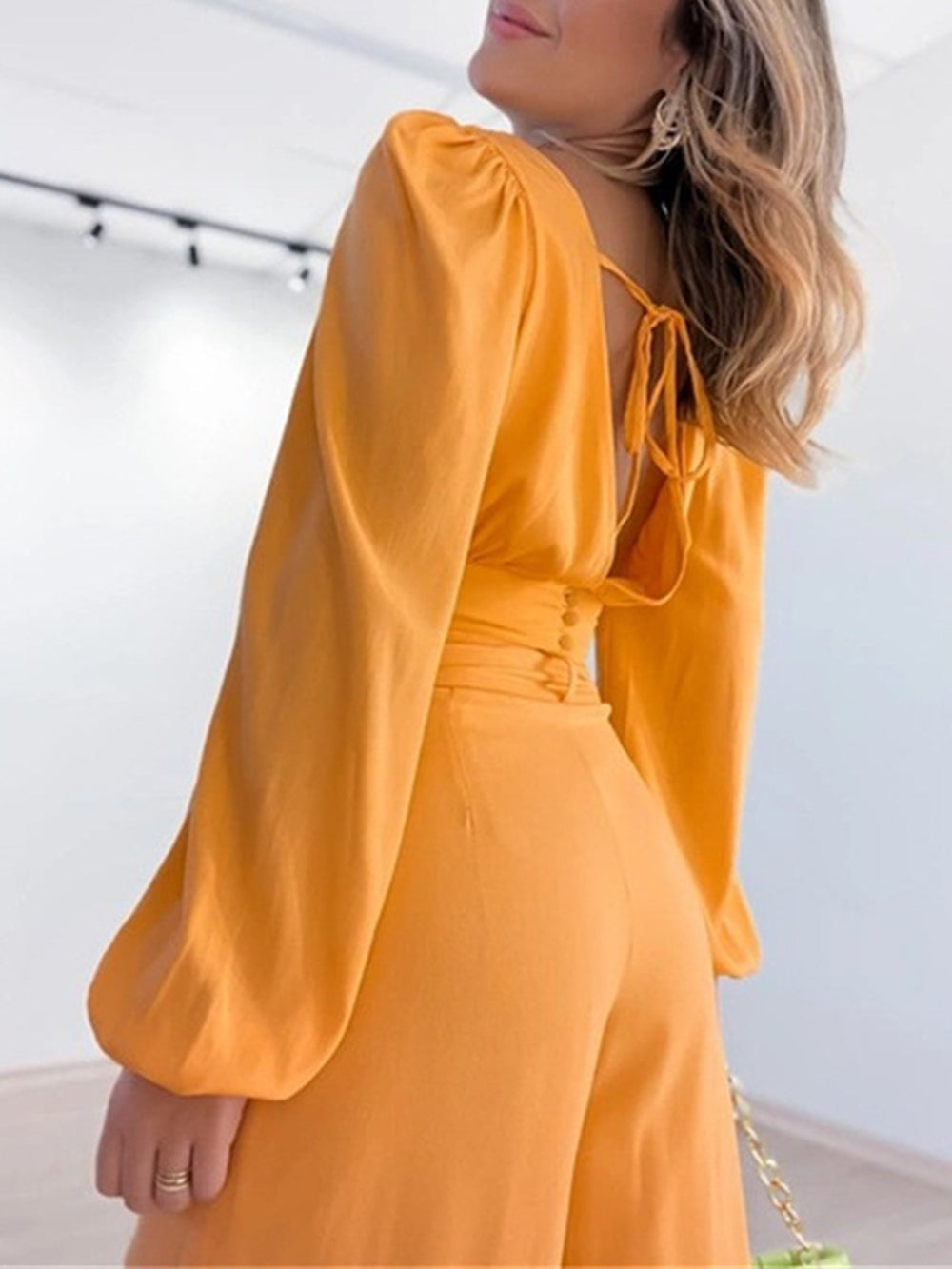Lavender Pants Set with Plunge Neck Top