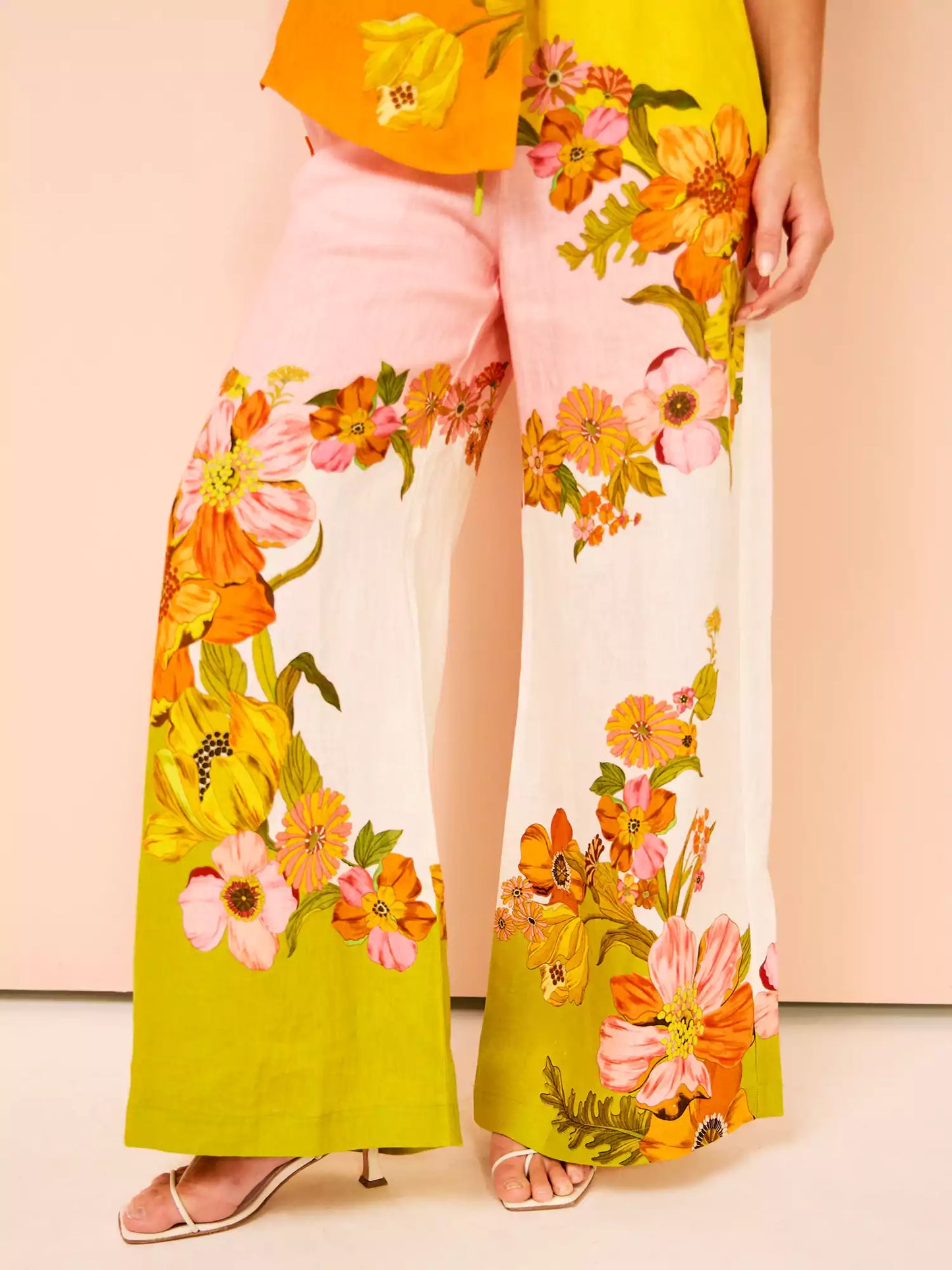 Distinctive Print Wide Leg Pants Set with Elastic Waist and Pockets