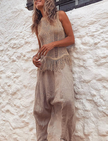 Thar Desert Tassel Knit Sleeveless Top