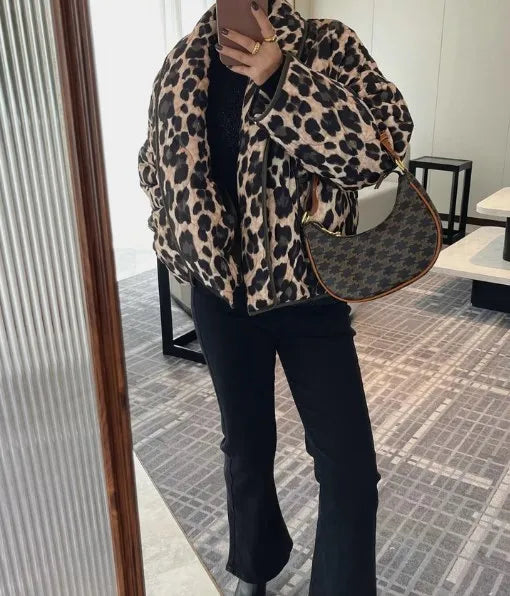 Quilted Jacket with Leopard Print